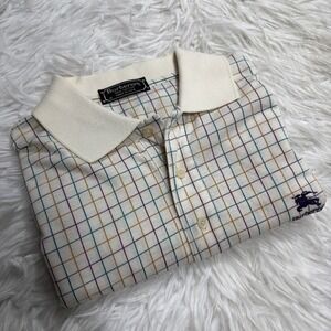 Vintage BURBERRY Polo Shirt Mens Medium Relaxed Fit Rainbow Check Colorful Rare!